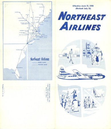 Northeast Airlines Schedule & Route Map 1956