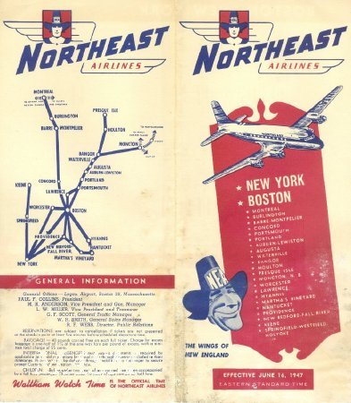 Northeast Airlines Schedule & Route Map 1947