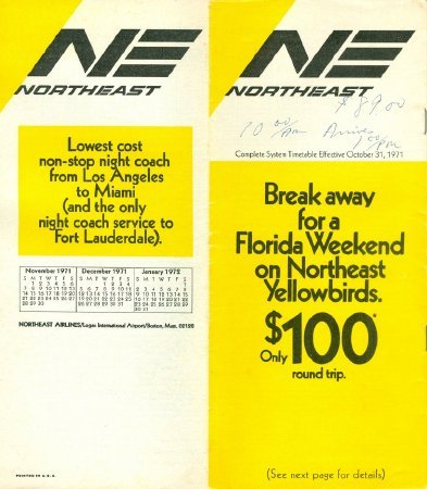Northeast Airlines Schedule & Route Map 1971